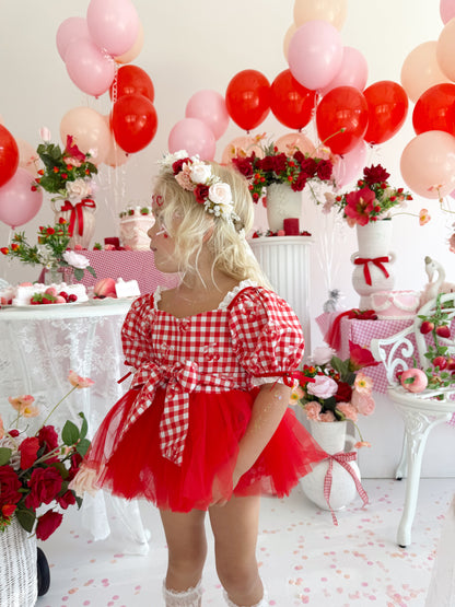 Cherry Lane Red Gingham Baby Girl Tulle Party Romper