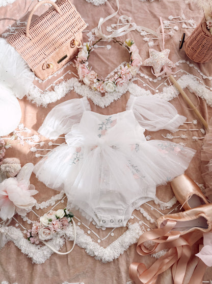 Swan Lake White Embroidered Baby Girl Tulle Party Romper