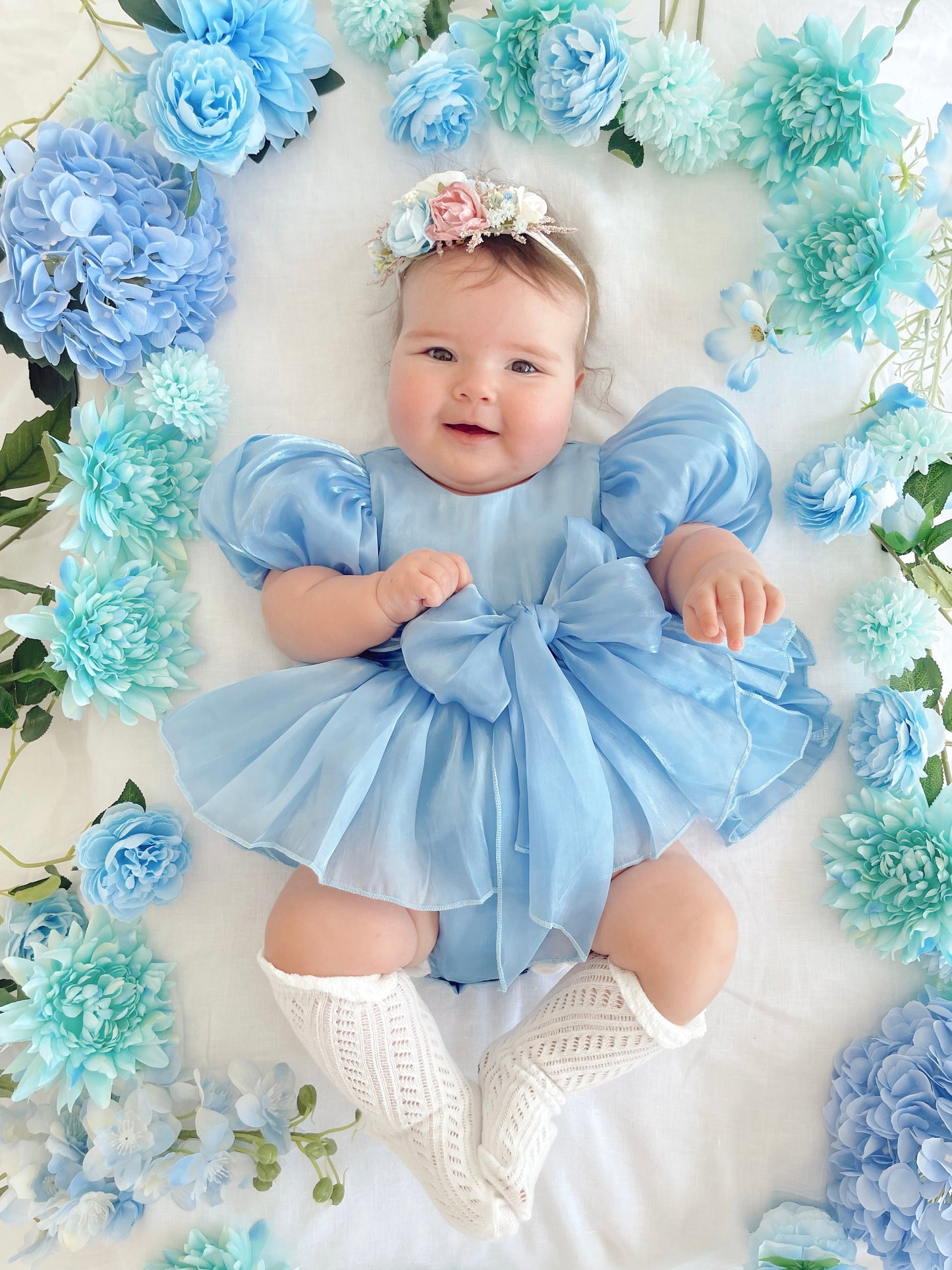 Dolly Dove Blue Organza Baby Girl Party Romper