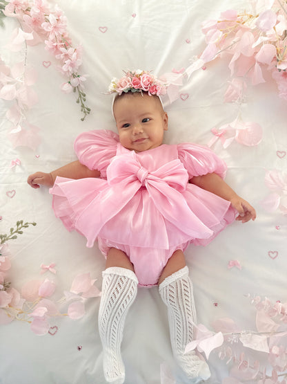 Dolly Candy Pink Organza Baby Girl Party Romper