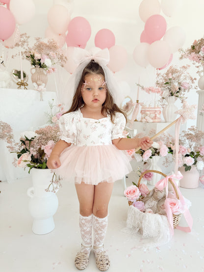 Odessa Flower Perfect Pink Floral Baby Girl Tulle Party Romper