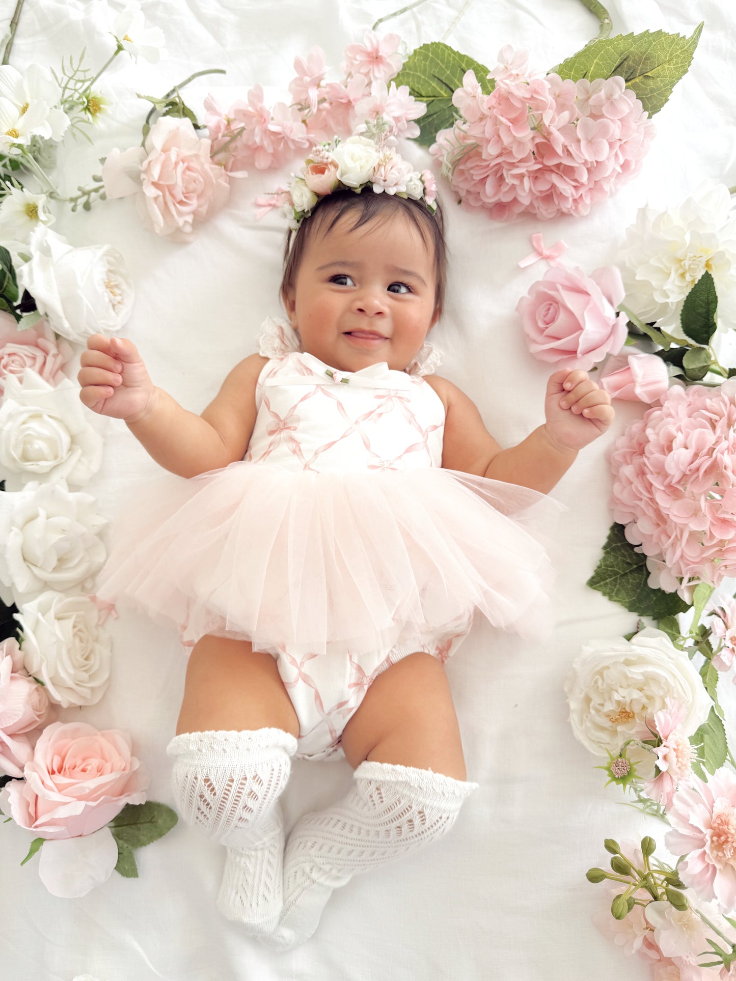 Rosette Pink Bow Baby Girl Tulle Party Romper