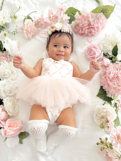 Rosette Pink Bow Baby Girl Tulle Party Romper