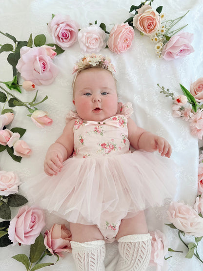 Mirabelle Flower Candy Pink Baby Girl Floral Tulle Party Romper