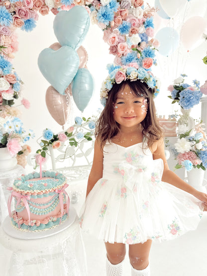 Aletta White Embroidered Baby Girl Tulle Party Romper