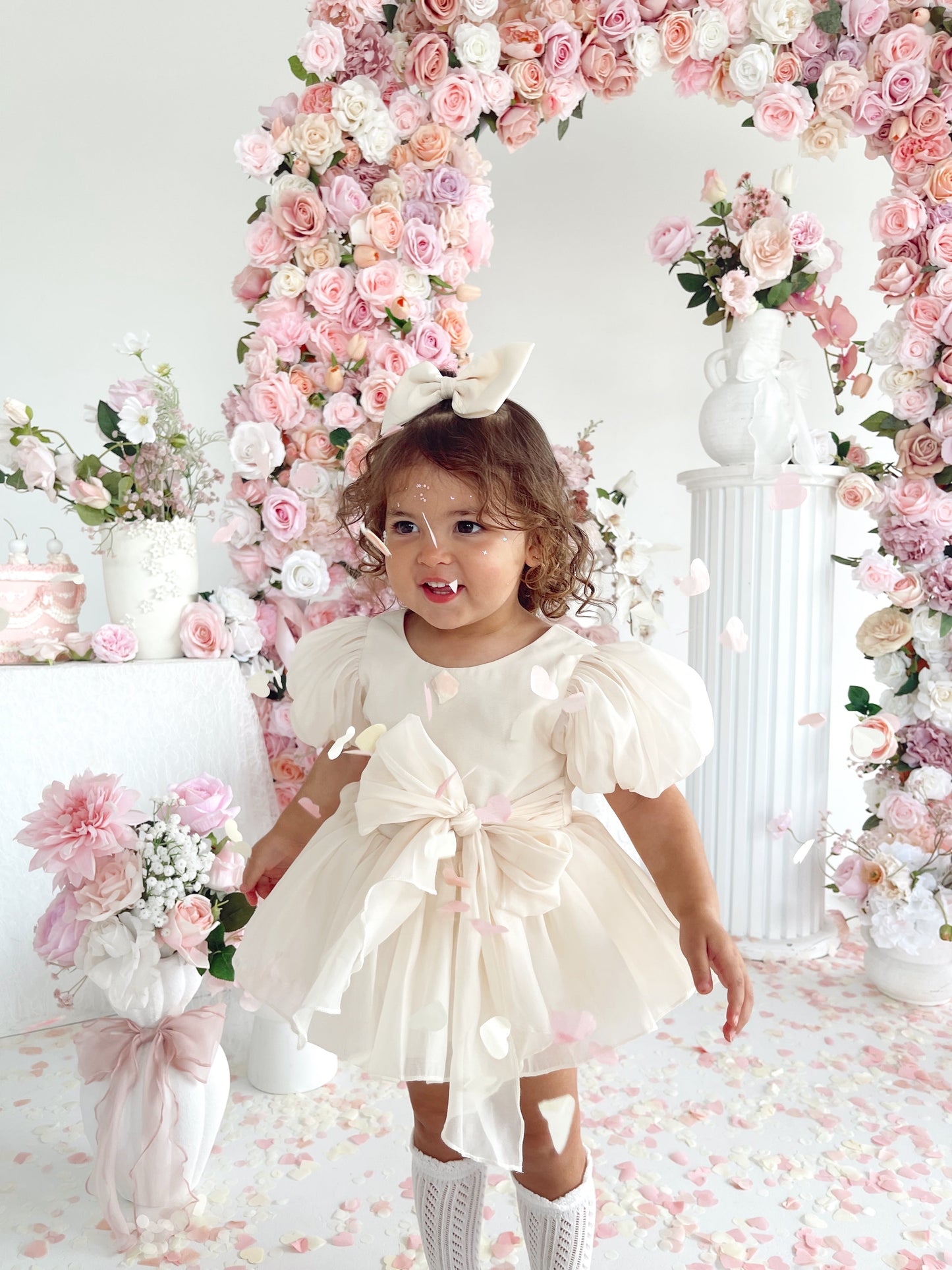 Clementine Matte Cream Organza Baby Girl Romper