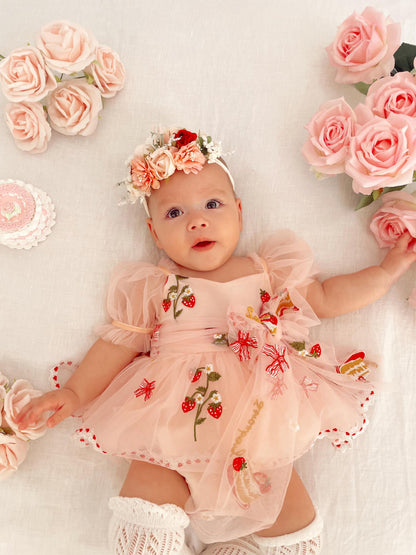 Strawberry Fields Pink Baby Girl Tulle Party Romper