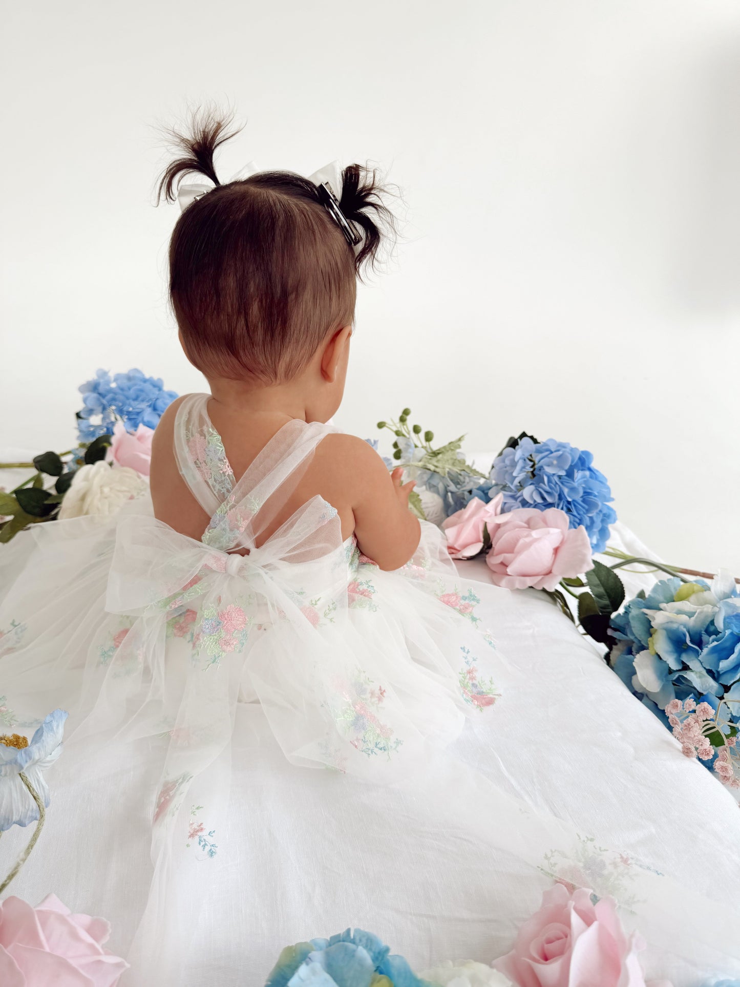 Aletta White Embroidered Baby Girl Tulle Party Romper