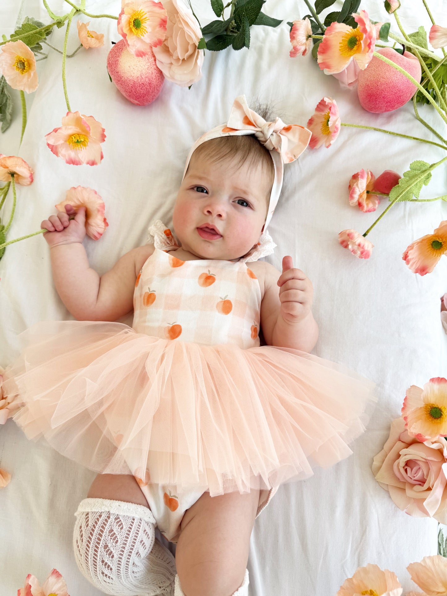 Peach Sorbet Gingham Baby Girl Tulle Party Romper