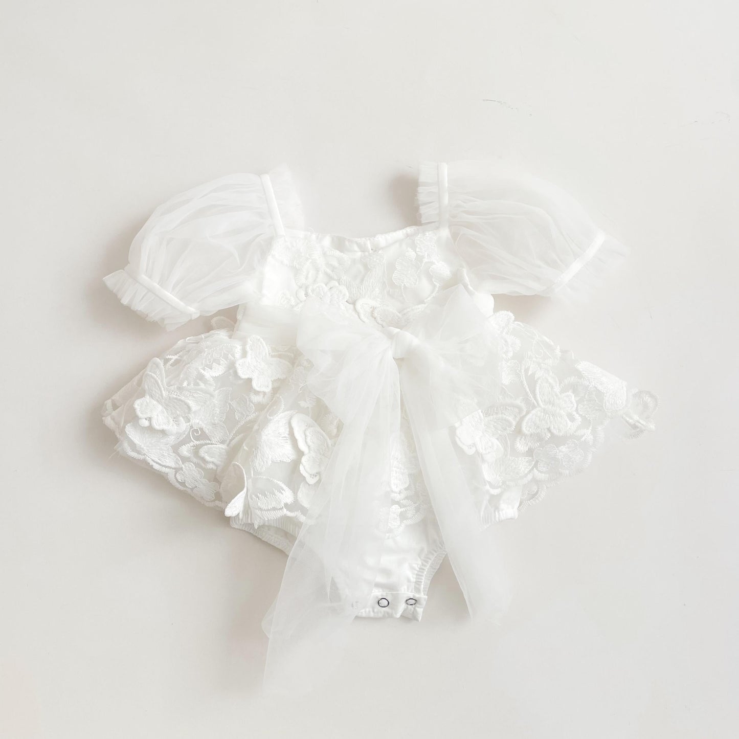 White Butterfly Kisses Baby Girls Embroidered Tulle Romper