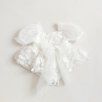 White Butterfly Kisses Baby Girls Embroidered Tulle Romper