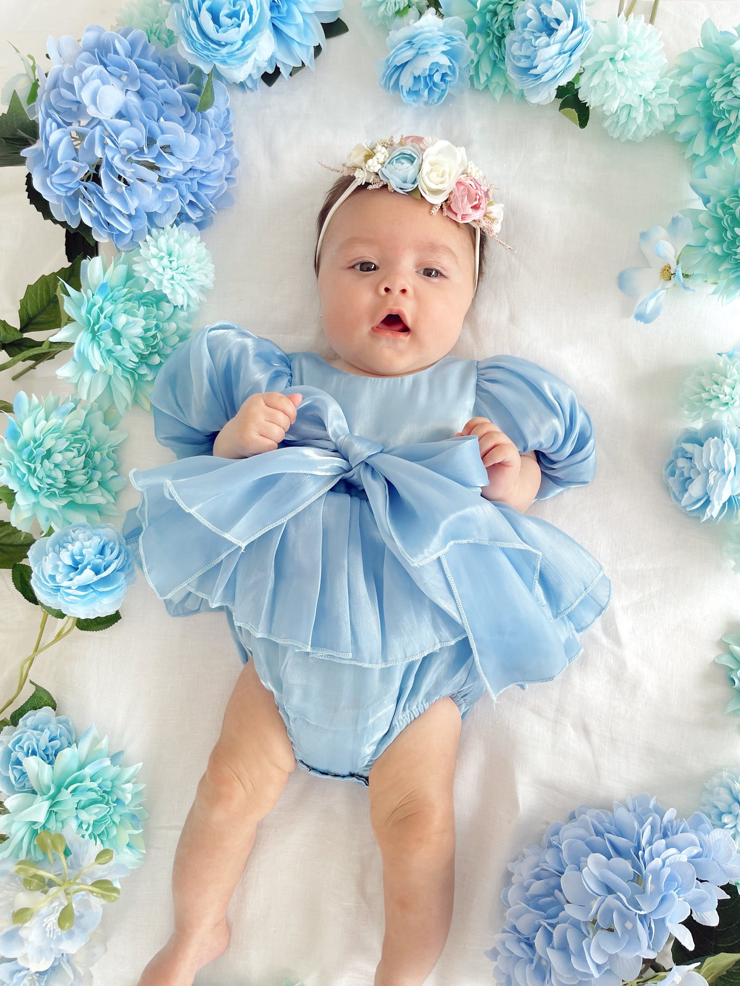 Dolly Dove Blue Organza Baby Girl Party Romper
