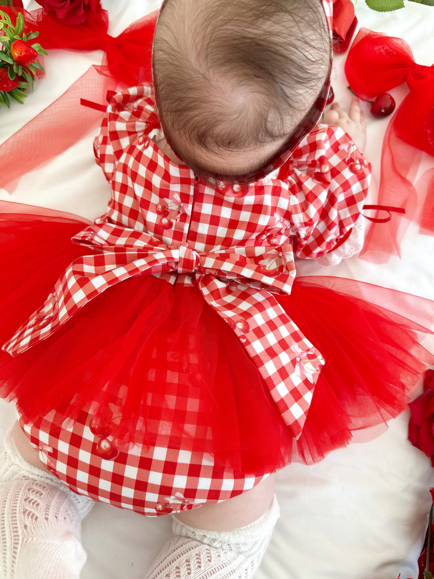 Cherry Lane Red Gingham Baby Girl Tulle Party Romper