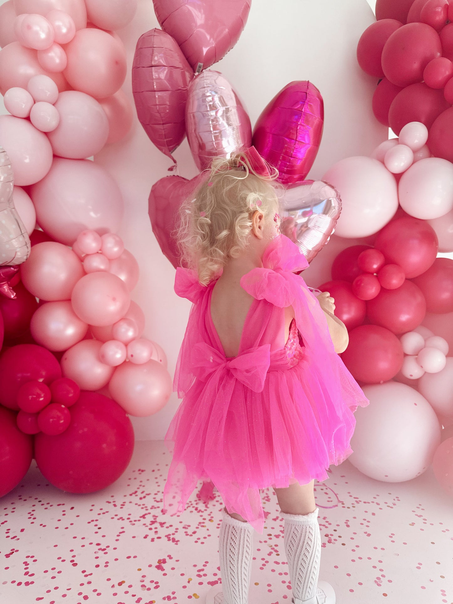 Theodora Fuchsia Pink Sequin Baby Girl Tulle Party Romper