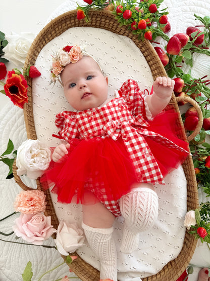 Cherry Lane Red Gingham Baby Girl Tulle Party Romper