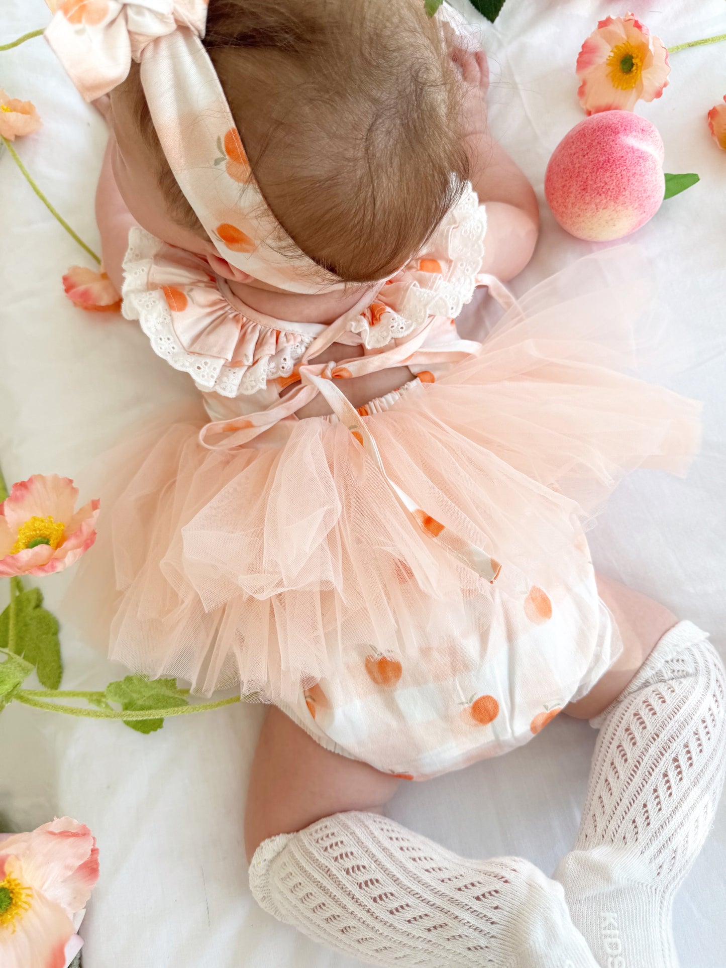 Peach Sorbet Gingham Baby Girl Tulle Party Romper