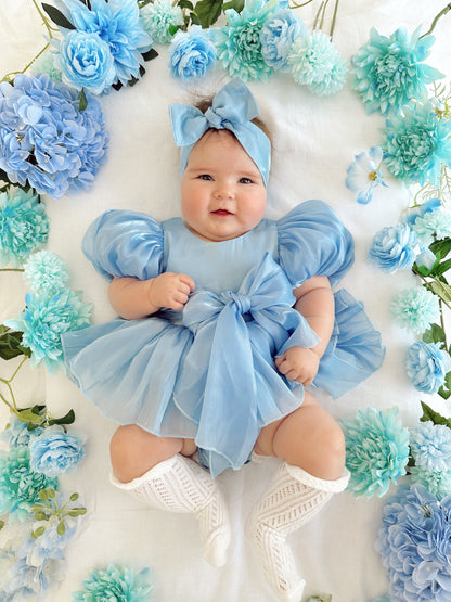 Dolly Dove Blue Organza Baby Girl Party Romper