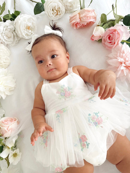 Aletta White Embroidered Baby Girl Tulle Party Romper