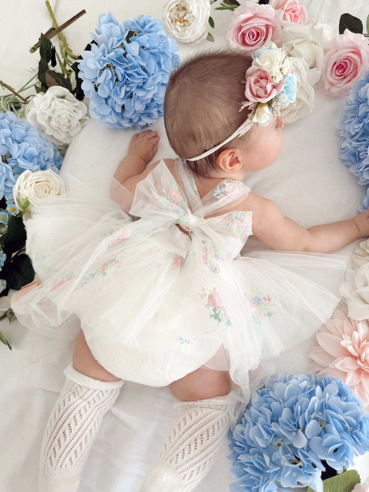 Aletta White Embroidered Baby Girl Tulle Party Romper