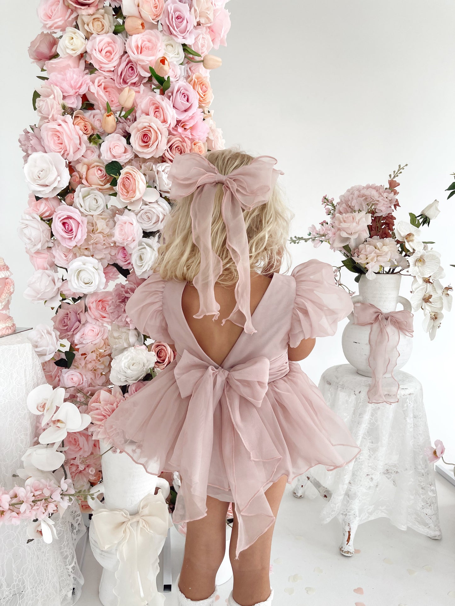 Clementine Matte Blush Rose Pink Organza Baby Girl Romper