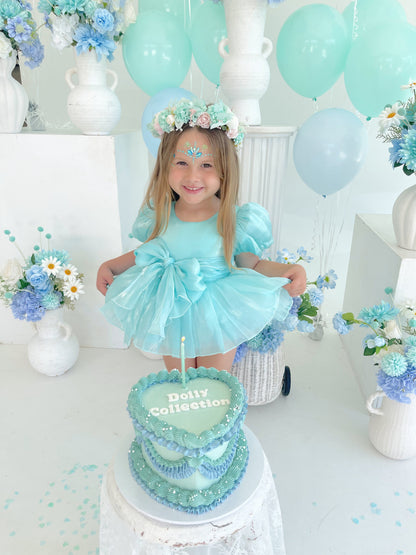 Dolly Turquoise Sky Organza Baby Girl Blue Party Romper