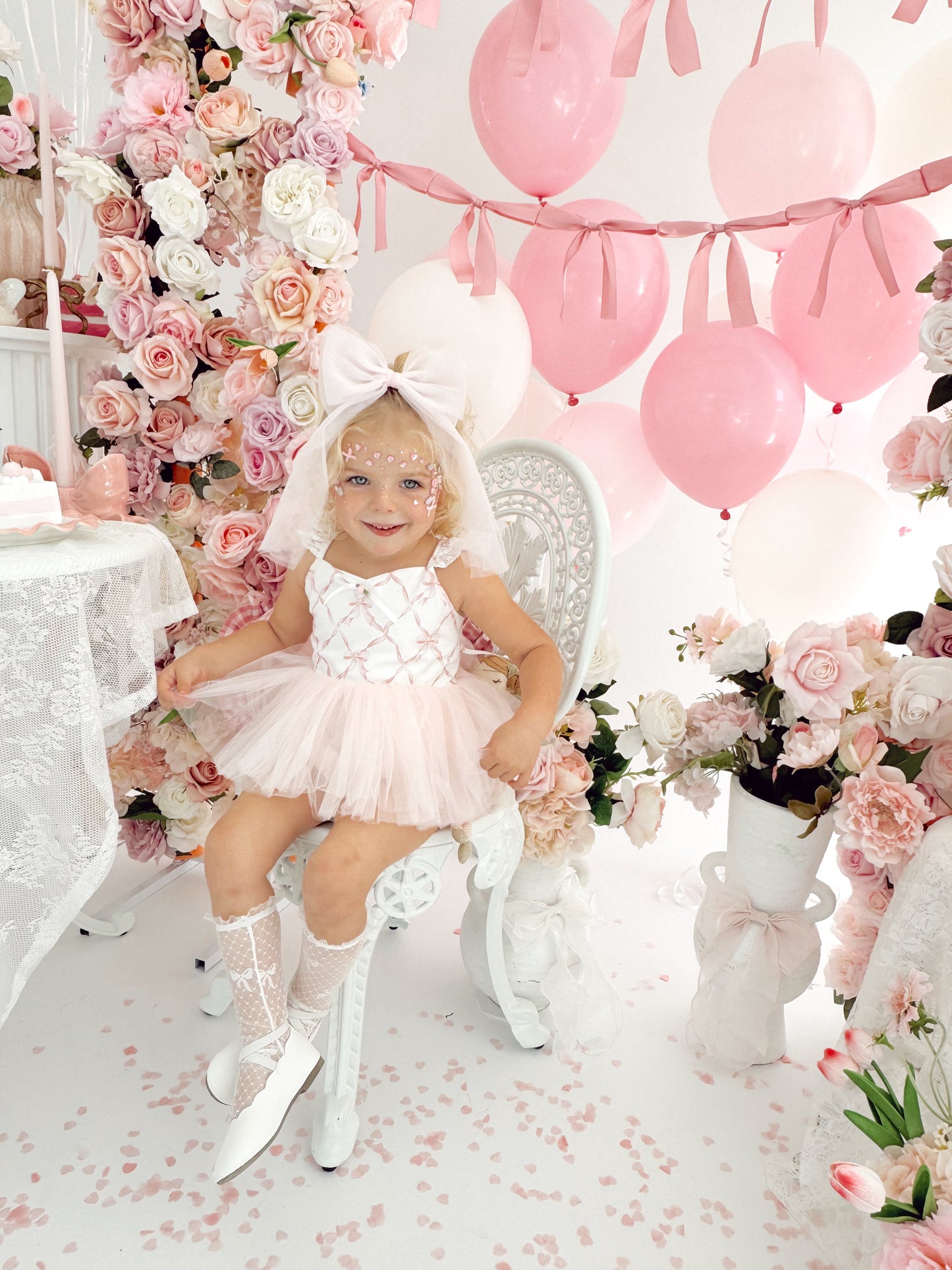 Rosette Pink Bow Baby Girl Tulle Party Romper