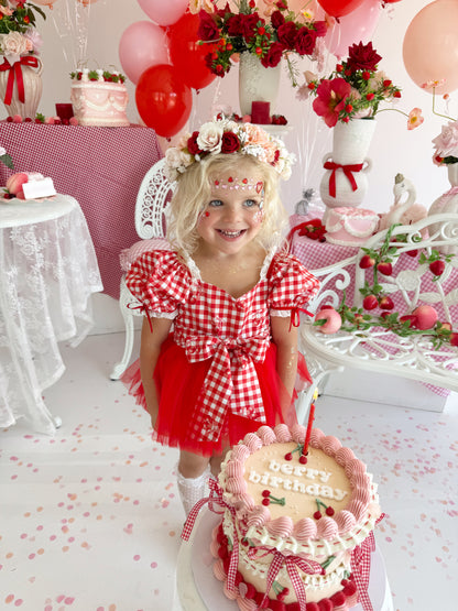 Cherry Lane Red Gingham Baby Girl Tulle Party Romper