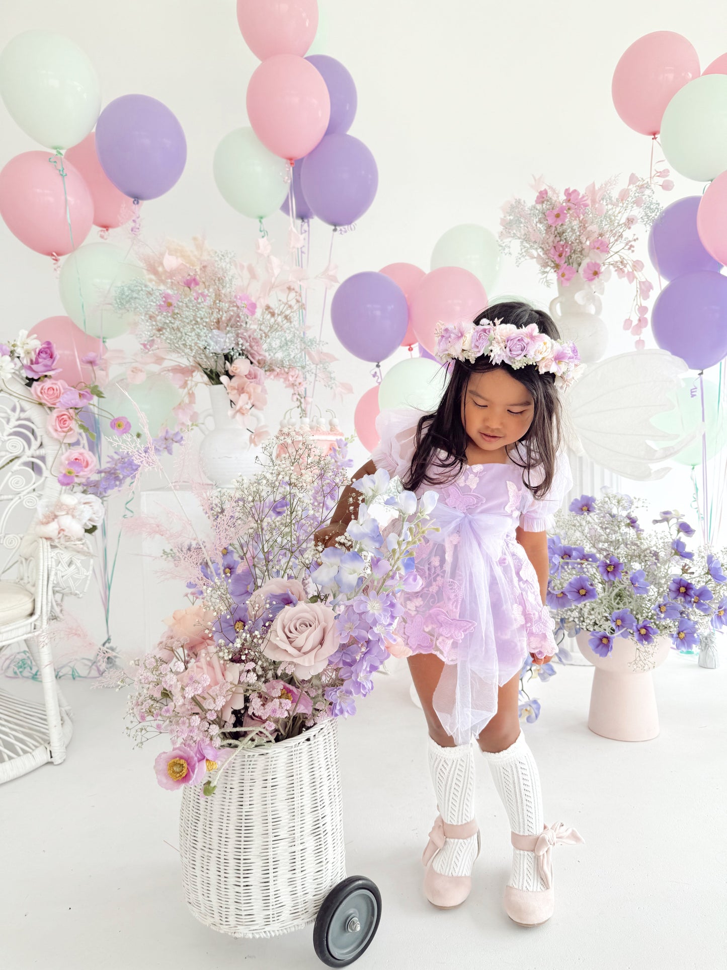 Butterfly Kisses Lilac Pink Rose Embroidered Baby Girl Tulle Party Romper