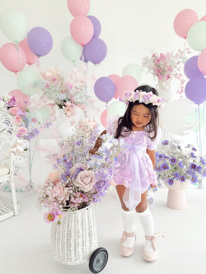 Butterfly Kisses Lilac Pink Rose Embroidered Baby Girl Tulle Party Romper