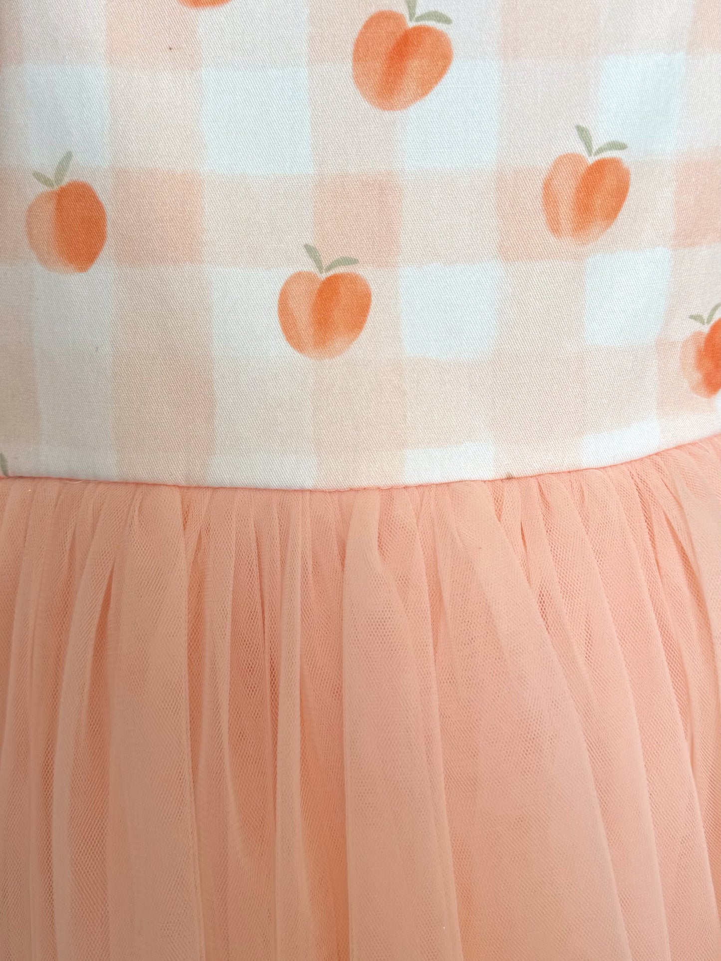 Peach Sorbet Gingham Baby Girl Tulle Party Romper