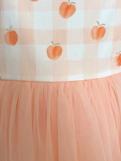 Peach Sorbet Gingham Baby Girl Tulle Party Romper