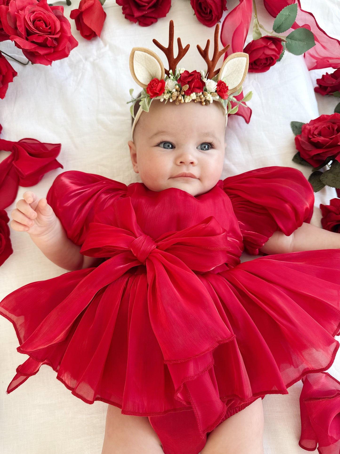 Dolly Ruby Red Organza Baby Girl Party Romper