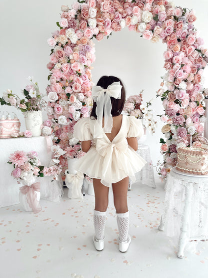 Clementine Matte Cream Organza Baby Girl Romper