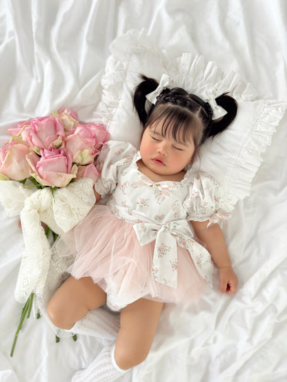 Odessa Flower Perfect Pink Floral Baby Girl Tulle Party Romper