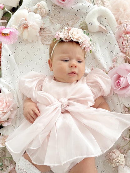 Scarlette Rose Petal Pink Organza Baby Girl Party Romper