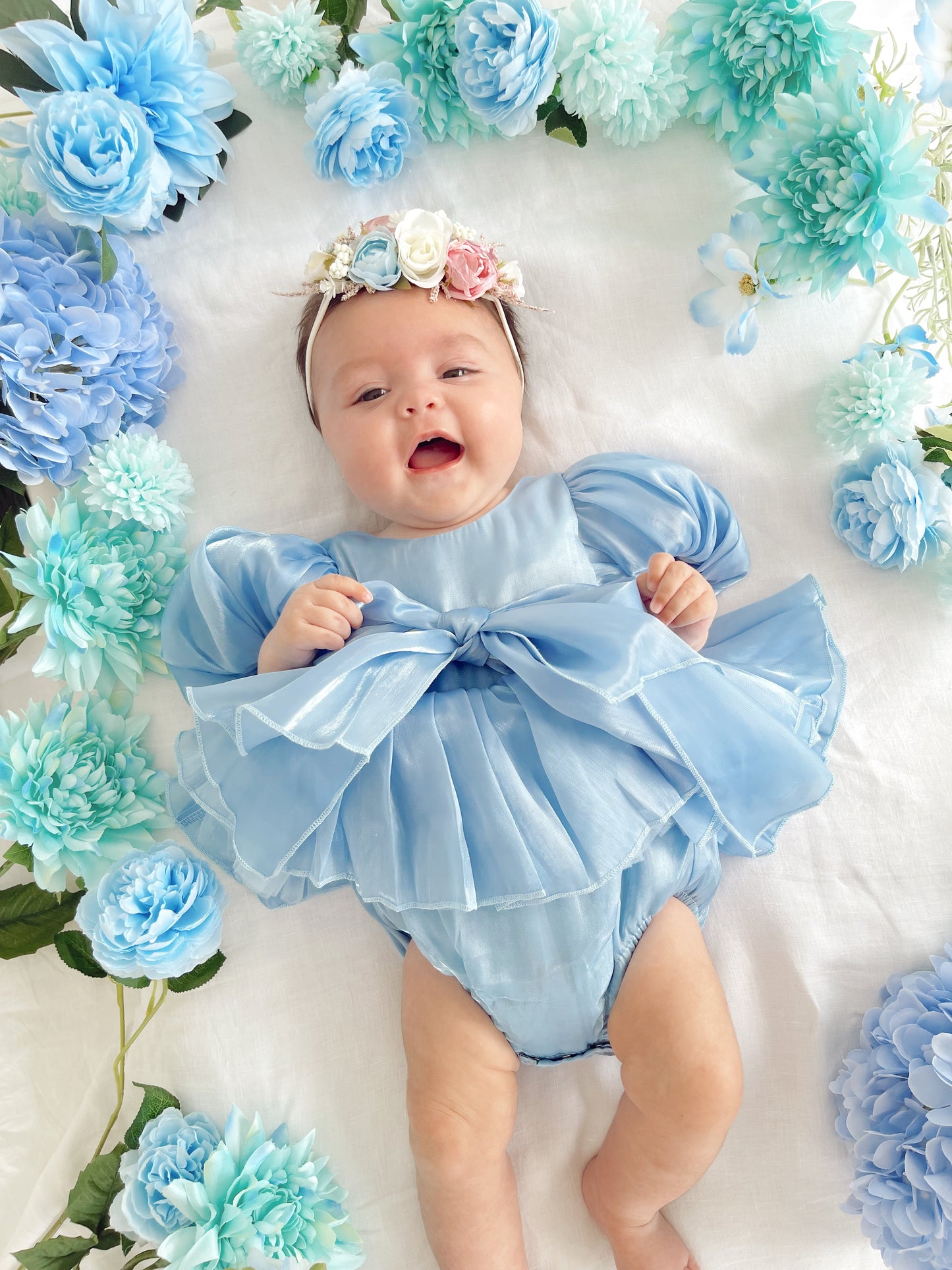 Dolly Dove Blue Organza Baby Girl Party Romper