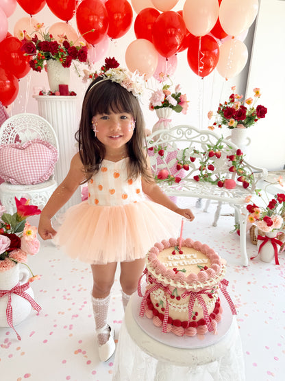 Peach Sorbet Gingham Baby Girl Tulle Party Romper