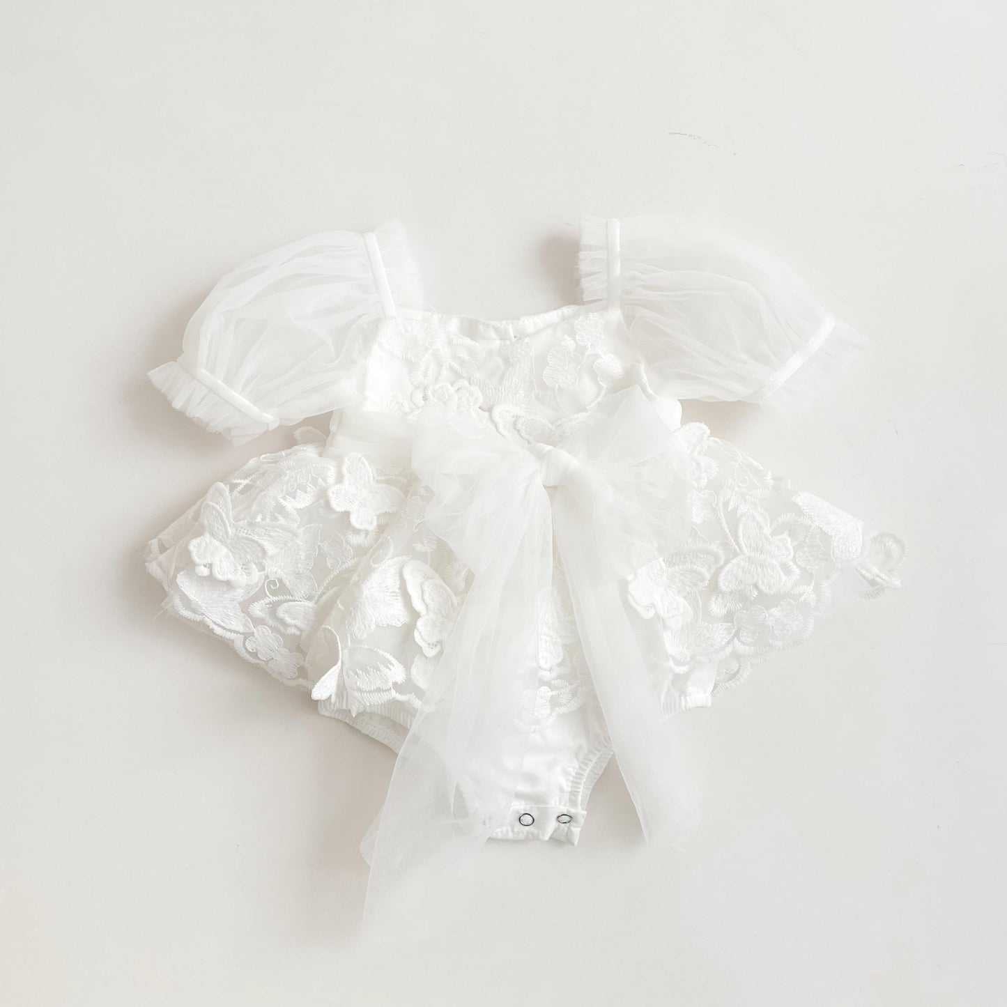 White Butterfly Kisses Baby Girls Embroidered Tulle Romper