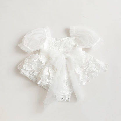 White Butterfly Kisses Baby Girls Embroidered Tulle Romper