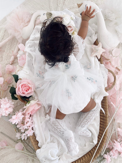 Swan Lake White Embroidered Baby Girl Tulle Party Romper