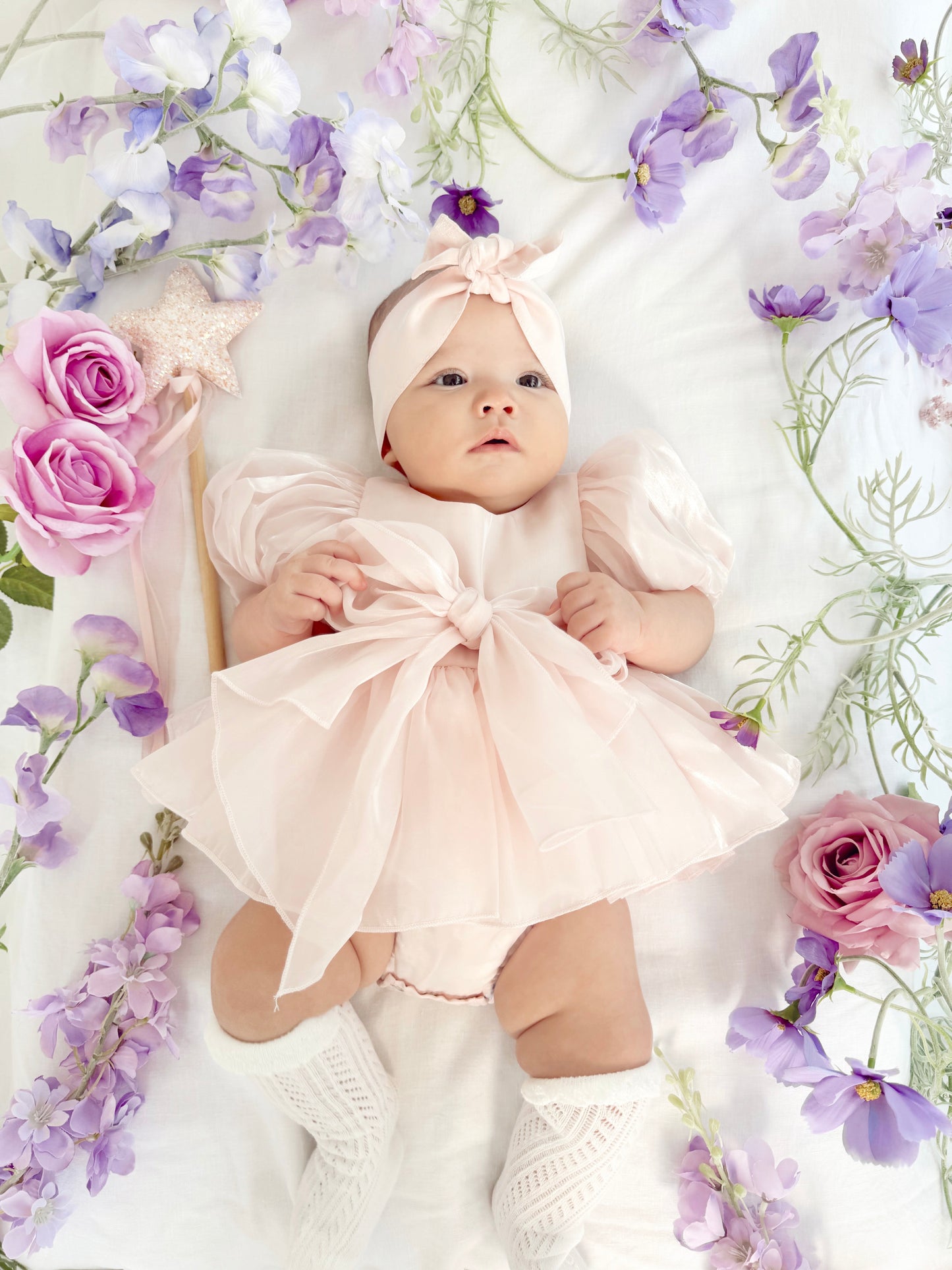 Scarlette Rose Petal Pink Organza Baby Girl Party Romper