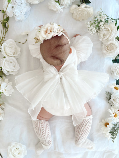 Clementine Matte White Organza Baby Girl Romper
