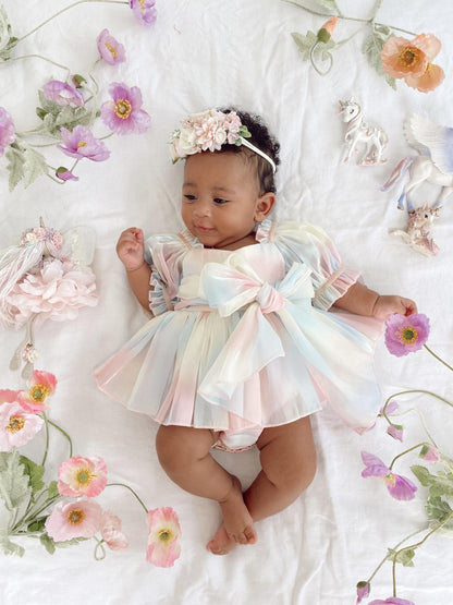 Sherbet Fairy Pastel Rainbow Organza Baby Girl Party Romper