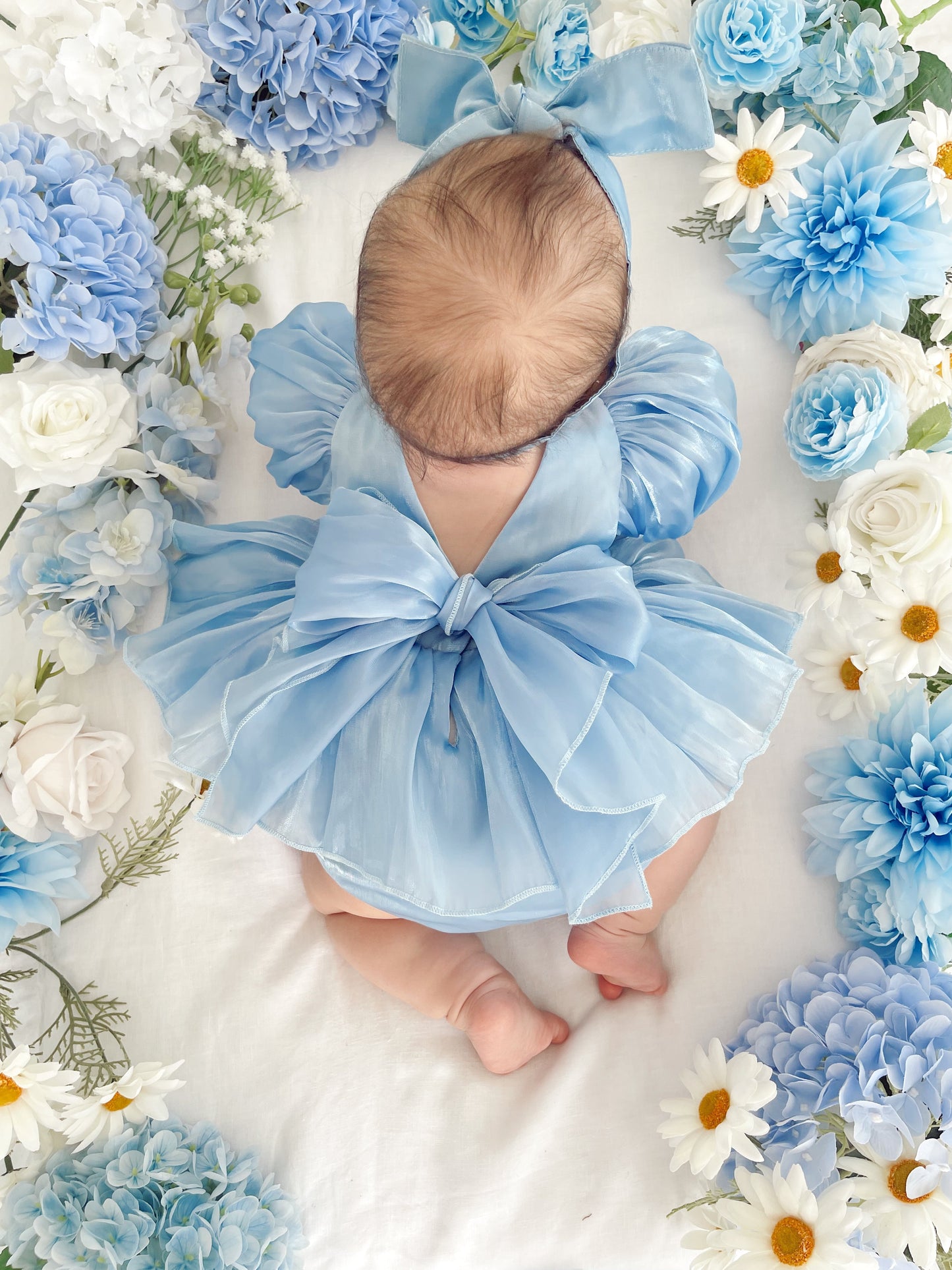 Dolly Dove Blue Organza Baby Girl Party Romper