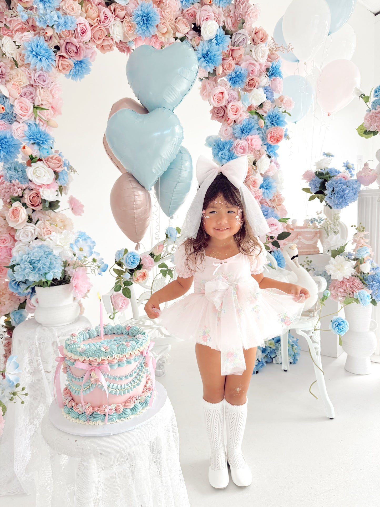 Peony Bloom Petal Pink Embroidered Baby Girl Tulle Party Romper