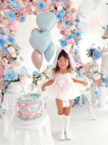 Peony Bloom Petal Pink Embroidered Baby Girl Tulle Party Romper