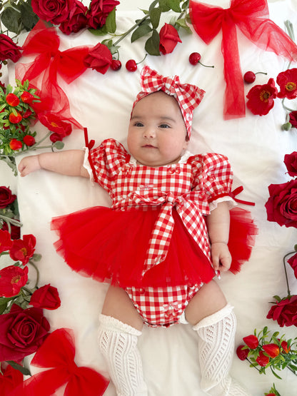 Cherry Lane Red Gingham Baby Girl Tulle Party Romper