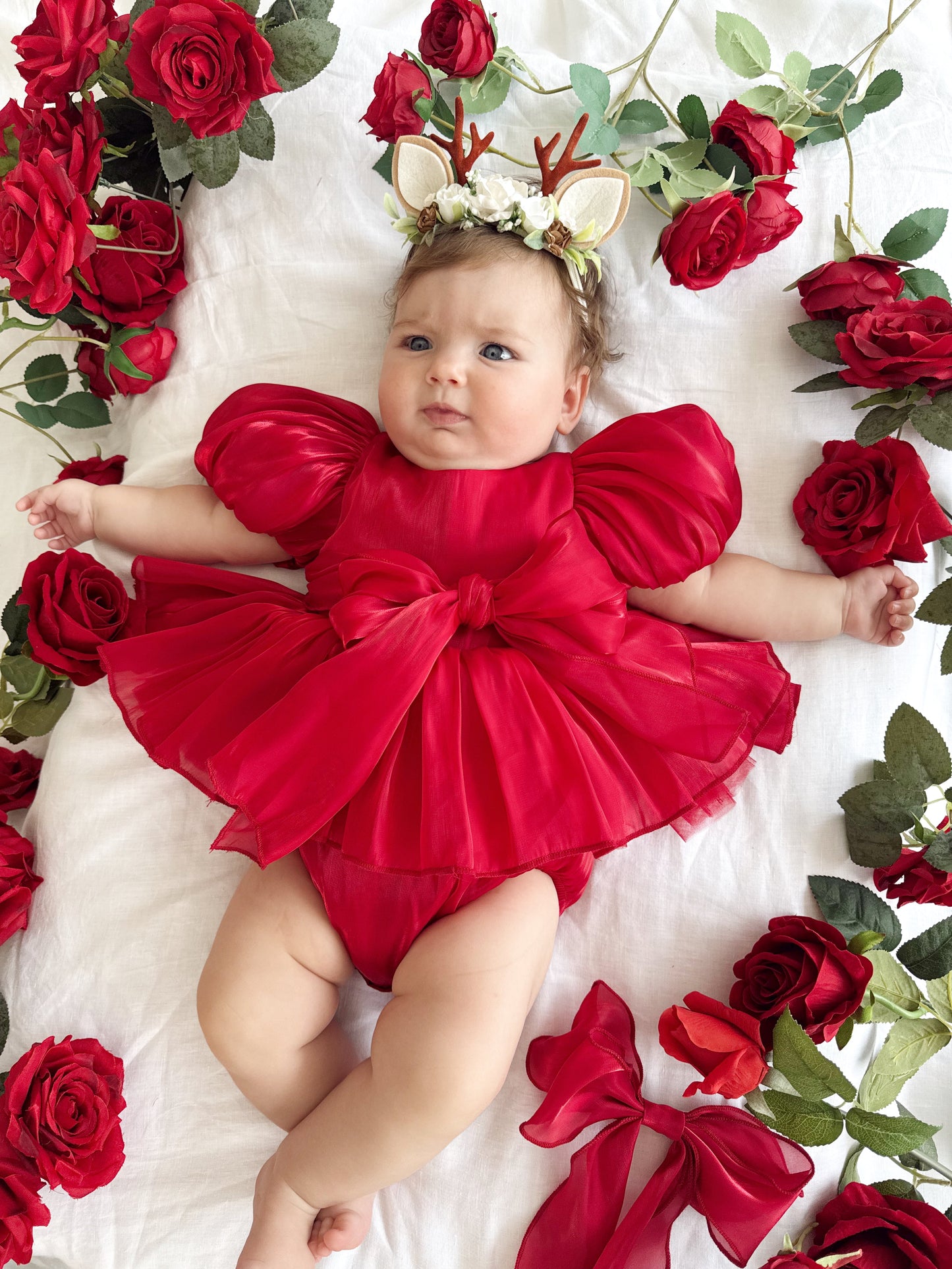 Dolly Ruby Red Organza Baby Girl Party Romper
