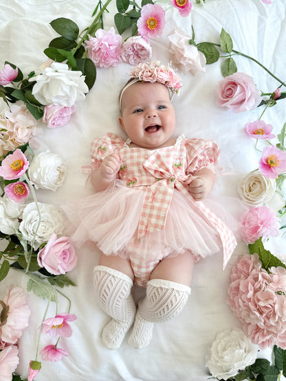 Berry Bliss Pink Gingham Baby Girl Tulle Party Romper