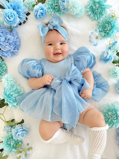 Dolly Dove Blue Organza Baby Girl Party Romper